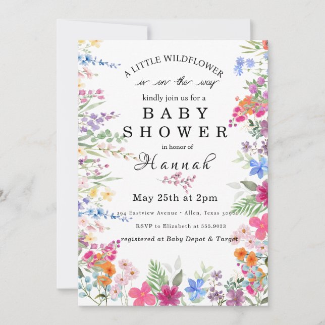 Invitación rústica a Baby Shower de Little Wildflo (Anverso)