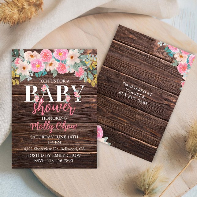 Invitación rustica a Baby Shower floral (Subido por el creador)