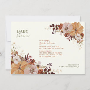 Invitación rustica a Baby Shower floral de otoño