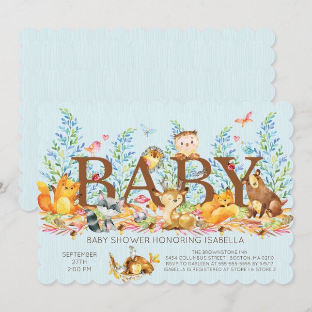 Invitación rústica a Baby Shower para boysl de Woo (Anverso / Reverso)