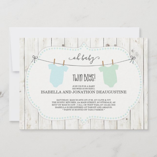 Invitación rústica a Baby Shower para los niños ge (Anverso)