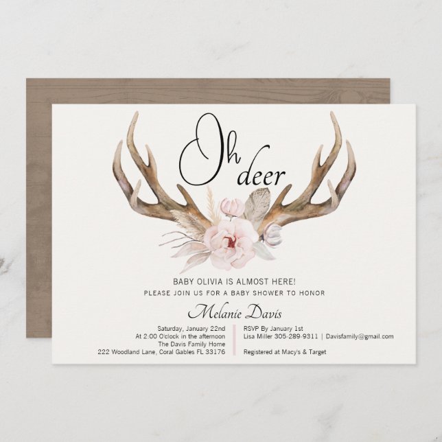 Invitación rústica a Baby Shower Woodland - Waterc (Anverso / Reverso)