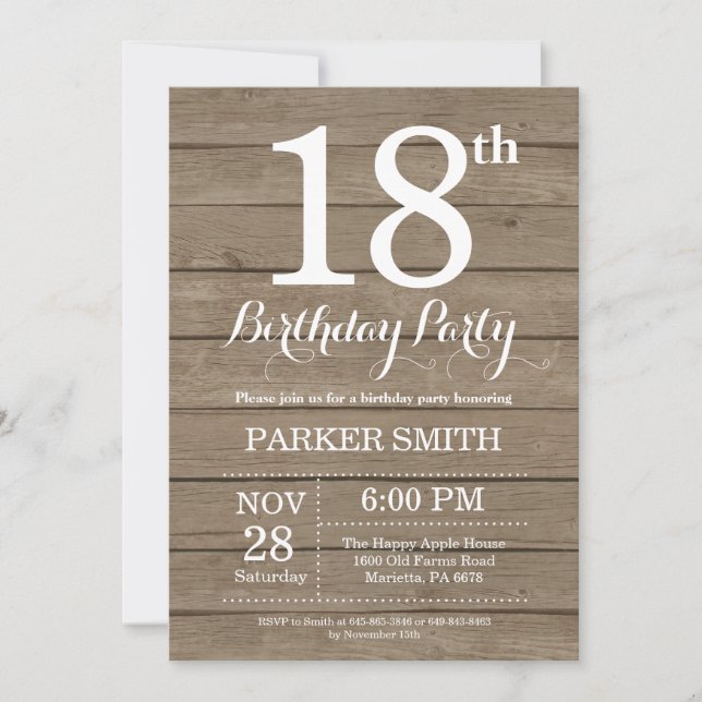 Invitación rústica a los 18 años (Anverso)