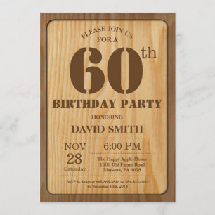 Invitación rústica a los 60 años Madera de época