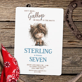 Invitación Rústica acuarela Caballo Azul Marrón Nacimiento