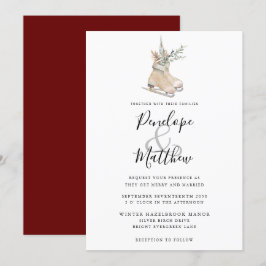 Invitación Rústica acuarela Estacional Floral Patinaje Hielo