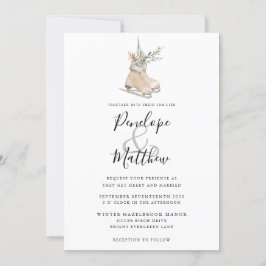 Invitación Rústica acuarela Estacional Floral Patinaje Hielo