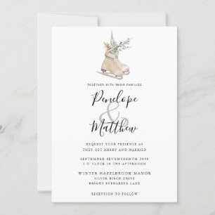Invitación Rústica acuarela Estacional Floral Patinaje Hielo