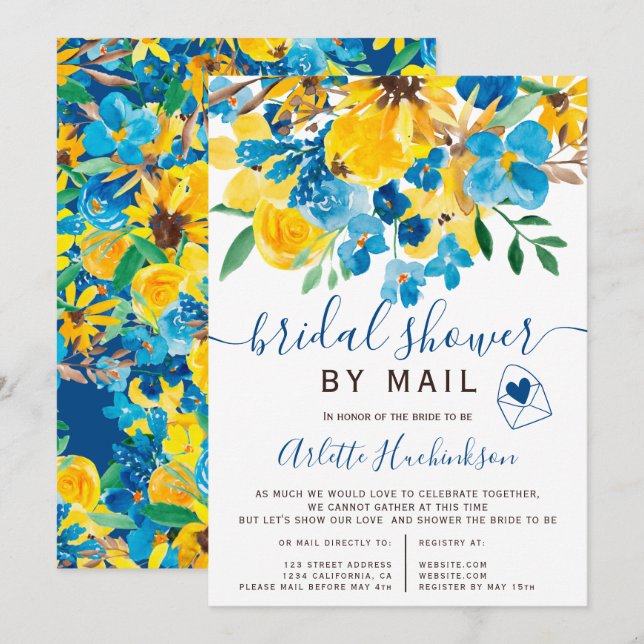 Invitación Rústica acuarela floral ducha de novia por correo (Anverso / Reverso)