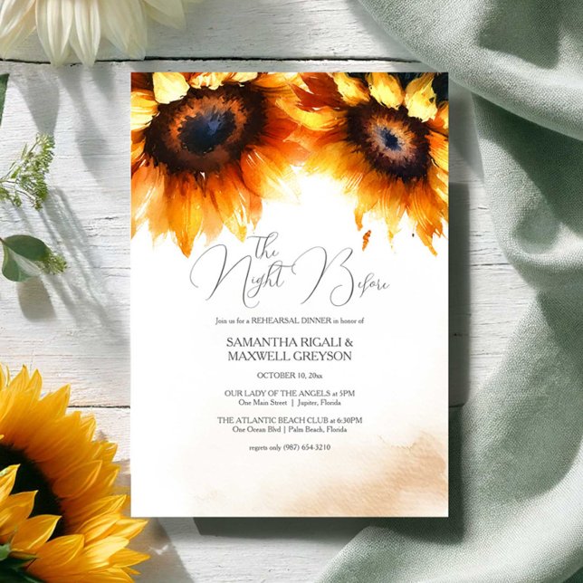 Invitación Rústica acuarela Floral Ensayo Cena (Rehearsal dinner invitations rustic watercolor sunflowers)