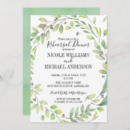 Invitación RÚSTICA acuarela verde WREATSE Ensayo Cena