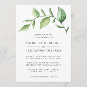 Invitación Rústica acuarela Verdor Sprig Ensayo Cena