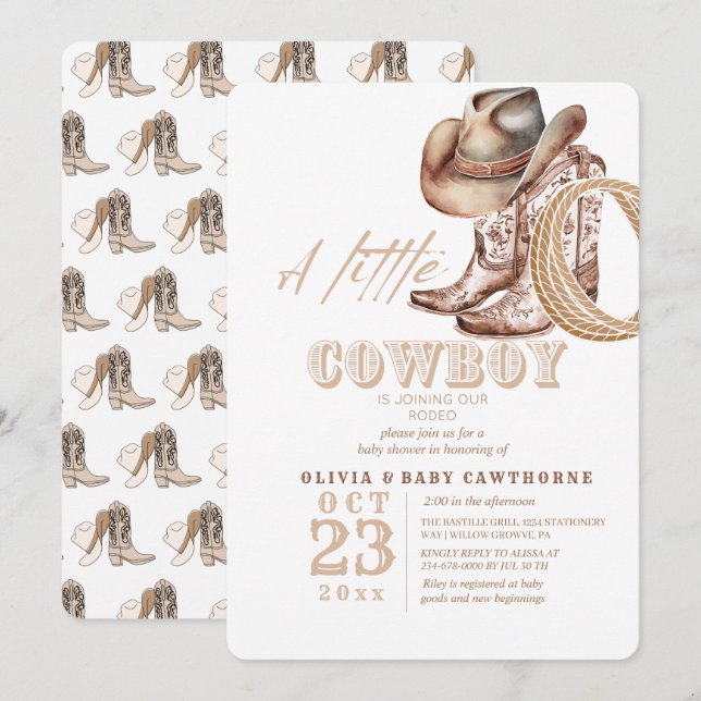 Invitación Rústica acuática de Baby Shower de Cowboy (Anverso / Reverso)