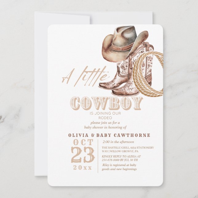 Invitación Rústica acuática de Baby Shower de Cowboy (Anverso)