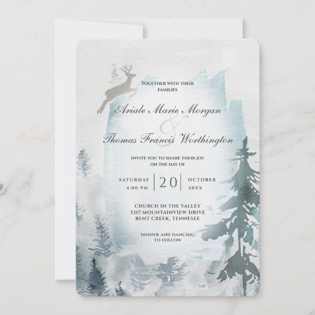 Invitación Rústica acuática de montaña de pino (Anverso)
