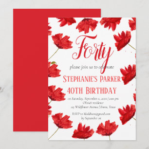 Invitación Rústica amapola 40 cumpleaños Flor salvaje Flora r