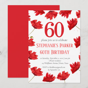 Invitación Rústica amapola 60º cumpleaños Flor salvaje Flora