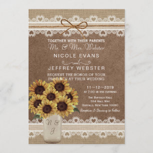 Invitación Rústica barba de campo Boda girasol Mason Card