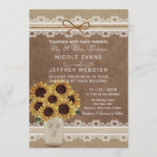 Invitación Rústica barba de campo Boda girasol Mason Card