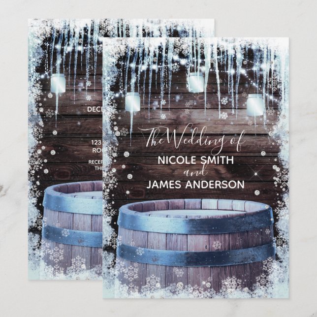 Invitación Rústica barril de madera y luz Boda de granero de  (Anverso / Reverso)