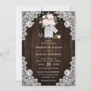 Invitación Rústica Boda de aliento de Rosa de Rubor de leña