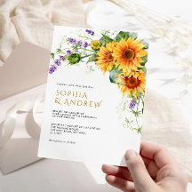 Invitación Rústica Boda de girasoles y lavanda