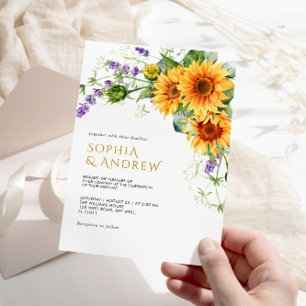 Invitación Rústica Boda de girasoles y lavanda