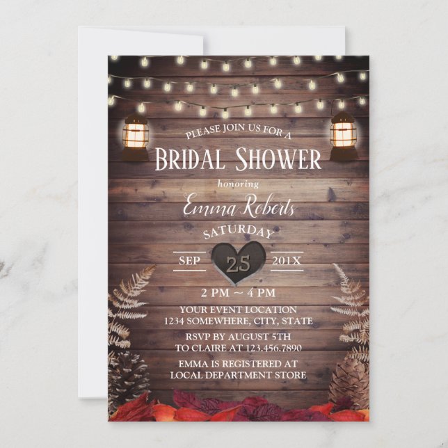 Invitación Rústica Boda de otoño  Bridal Shower (Anverso)