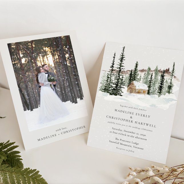 Invitación Rústica boda invernal de un árbol de pino con niev (Subido por el creador)