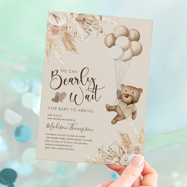 Invitación rústica boho de oso de peluche para bab (Subido por el creador)