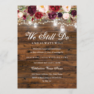 Invitación Rústica Borgoña Boda de la luz floral promete reno
