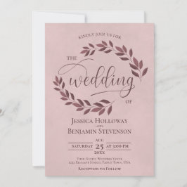 Invitación Rústica Borgoña deja a elegante Rosa Boda