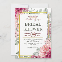 Invitación Rústica Borgoña Marsala Floral Rosa Ducha Bridal