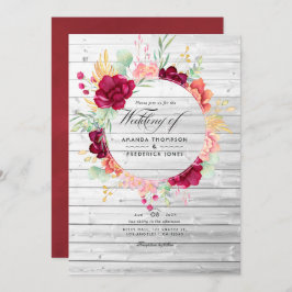 Invitación Rústica Borgoña - Marsala y Boda floral de Rubor