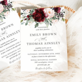 Invitación Rústica Borgoña Rubor Boda de vegetación floral ro
