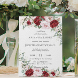 Invitación Rústica borgoña Rubor Peonies Rosas Boda de flores