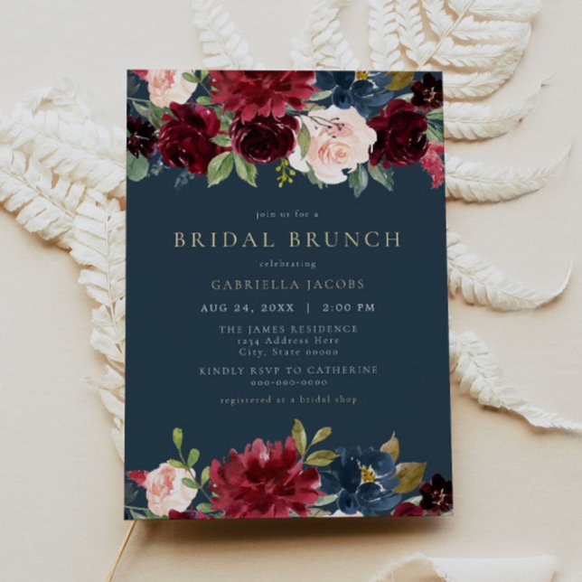 Invitación Rústica Borgoña y brunch floral de la Marina (Subido por el creador)