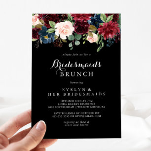 Invitación Rústica Bridesmaids Botánica Negra Ducha Brunch