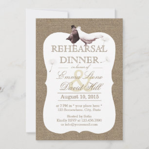 Invitación Rústica Burlap Amor Aves Ensayo Cena