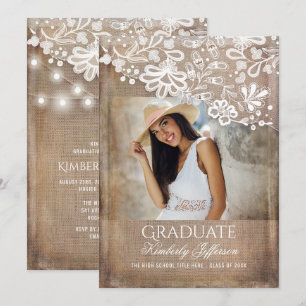 Invitación Rústica Burlap Encadenamiento de cuerdas de encaje