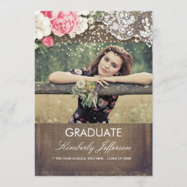 Invitación Rústica Burlap Lace Gold Confetti Foto Graduada