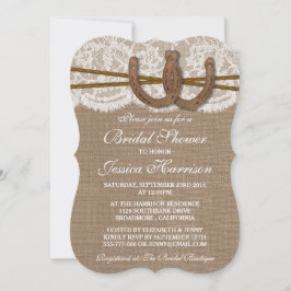 Invitación Rústica Burlap & Lace Horseshoe Bridal Shower