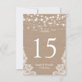 Invitación Rústica Burlap String Lights Lace Table Number