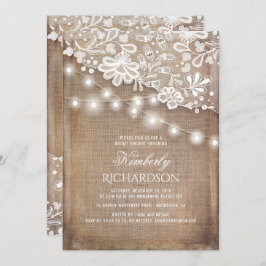 Invitación Rústica Burlap String Luces Lace Bridal Shower
