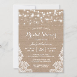Invitación Rústica Burlap String Luces Lace Bridal Shower
