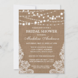 Invitación Rústica Burlap String Luces Lace Bridal Shower