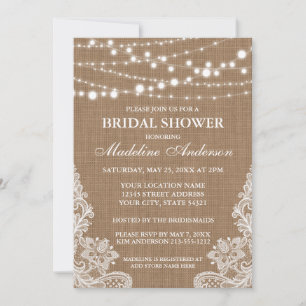 Invitación Rústica Burlap String Luces Lace Bridal Shower