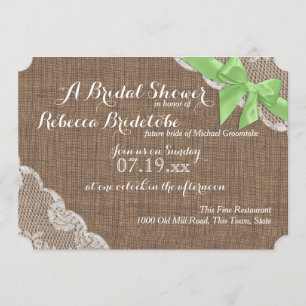 Invitación Rústica Burlap y verde encaje ducha de novias