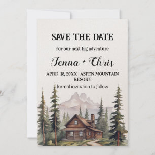 Invitación Rústica cabaña de montaña Minimalista salva la fec