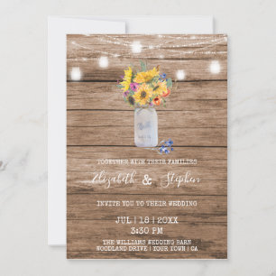 Invitación Rústica cadena de luces y Boda de Mason Jar